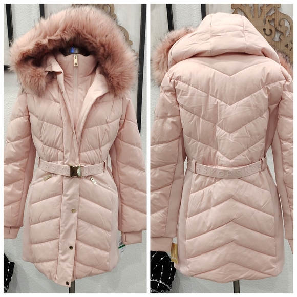 Michael Kors Pink Quilted Ski Jacket with Faux Fur Hood - Picture 2 of 5